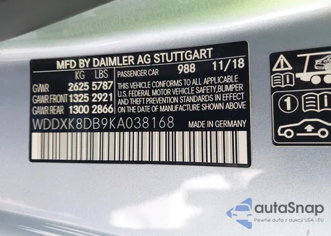 2019 Mercedes-Benz S 560 из США, поврежденный, VIN WDDXK8DB9KA038168